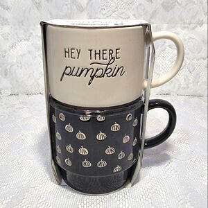 Hey There Pumpkin - Black and White Mug Set Stackable Drinkware Cups 16 oz.